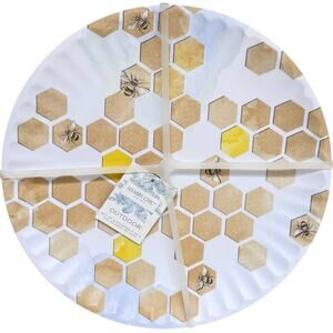 NEW Shabby Chic Set (6) Melamine DINNER PLATE 10.5" Honey Bee Hive Honeycomb NWT